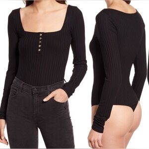 All Saints Katrina Long Sleeve Bodysuit in Black